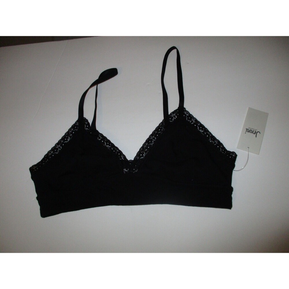 Jenni Lace Trim Bralette Womens Sz M On Repeat Black Wireless Cotton Stretch